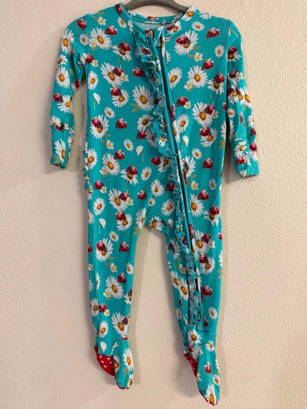 Posh Peanut Floral Ladybug Ruffled Footie Pajamas